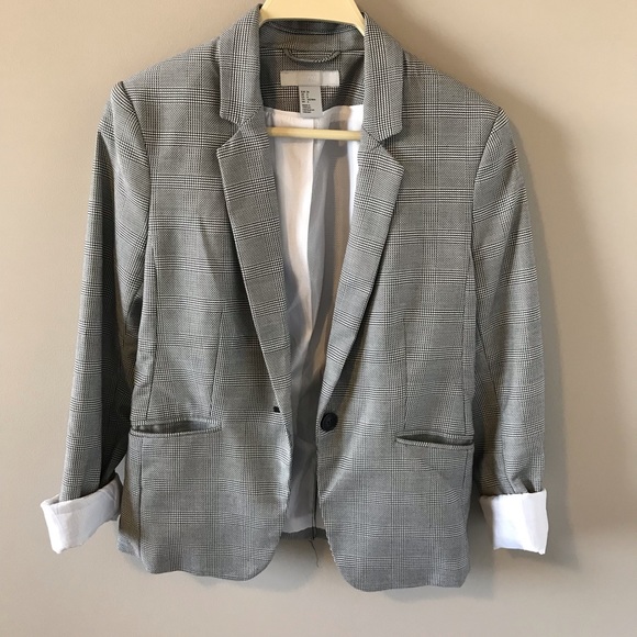 h&m grey checked blazer